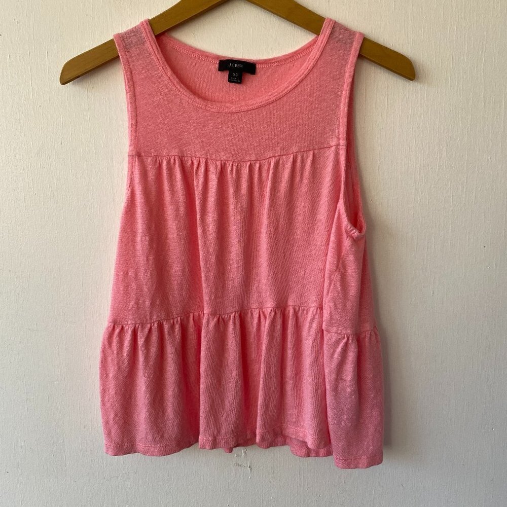 J. Crew Pink Tiered Linen Tank Top Womens XS Scoop Neck Feminine Coquette Preppy